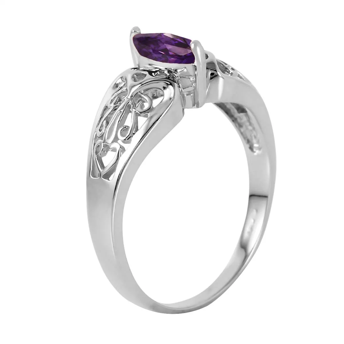 0.2 Carat 14K Solid White Gold Filigree Ring Natural Amethyst