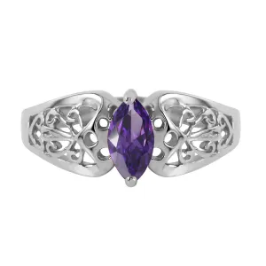 0.2 Carat 14K Solid White Gold Filigree Ring Natural Amethyst