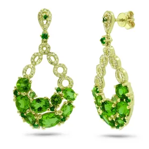 0.39ct Diamond & 4.76ct Peridot & Green Garnet 14k Yellow Gold Earring