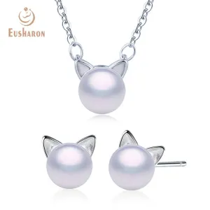 10 PCS Cute Cat Freshwater Pearl Pendant Necklace Earrings Jewelry Set