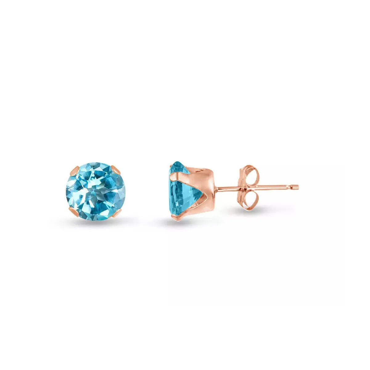 10k Rose Gold Plated 1 Carat Round Created Aquamarine Stud Earrings