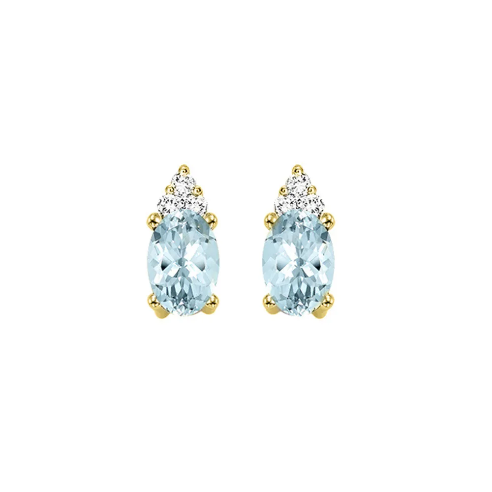 10Kt Yellow Gold Diamond 1/20Ctw & Aquamarine 5/8Ctw Earring