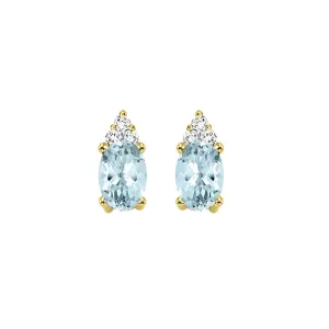 10Kt Yellow Gold Diamond 1/20Ctw & Aquamarine 5/8Ctw Earring