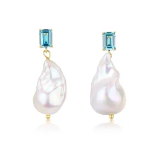 11-13mm Baroque Pearl Earrings with Cubic Zirconia