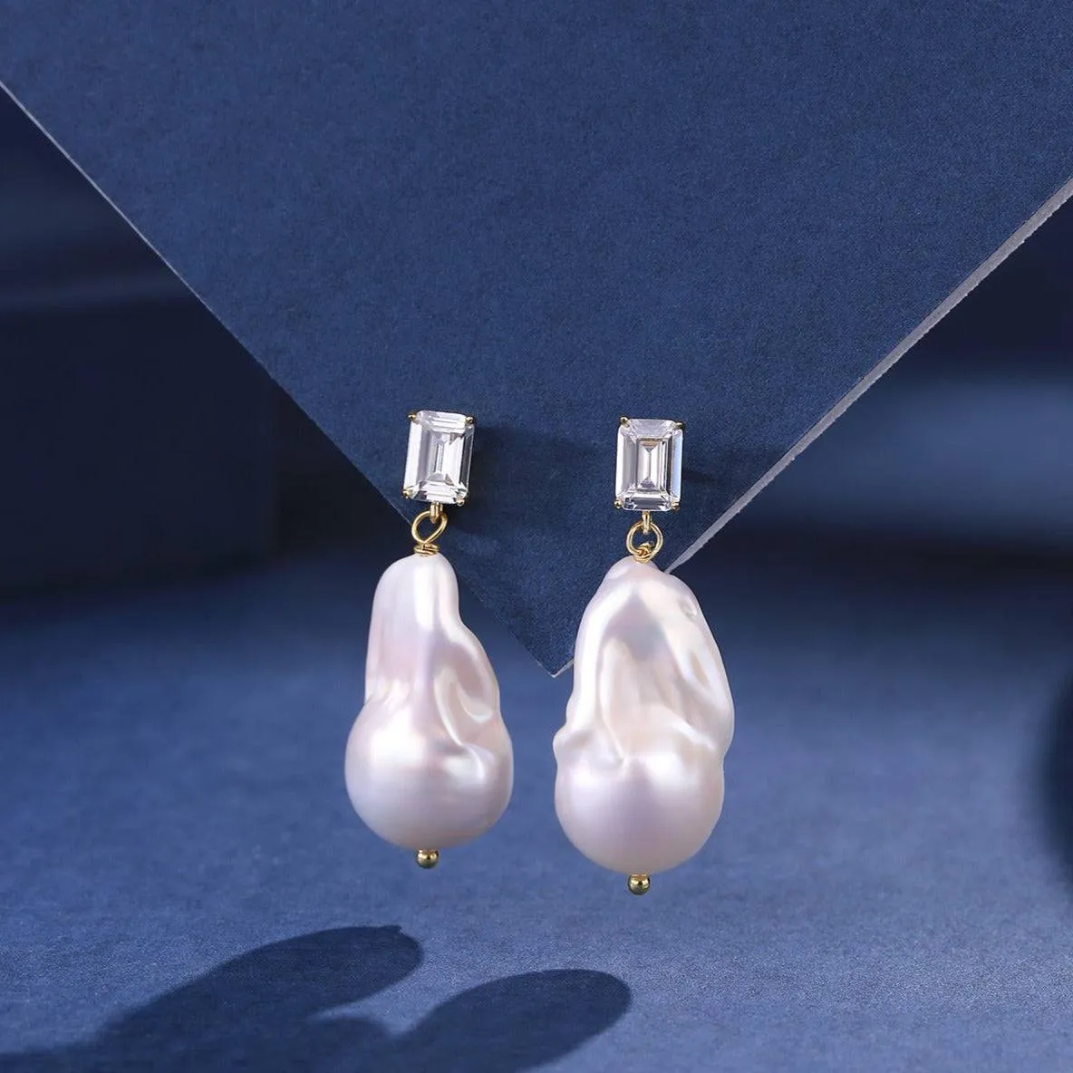 11-13mm Baroque Pearl Earrings with Cubic Zirconia