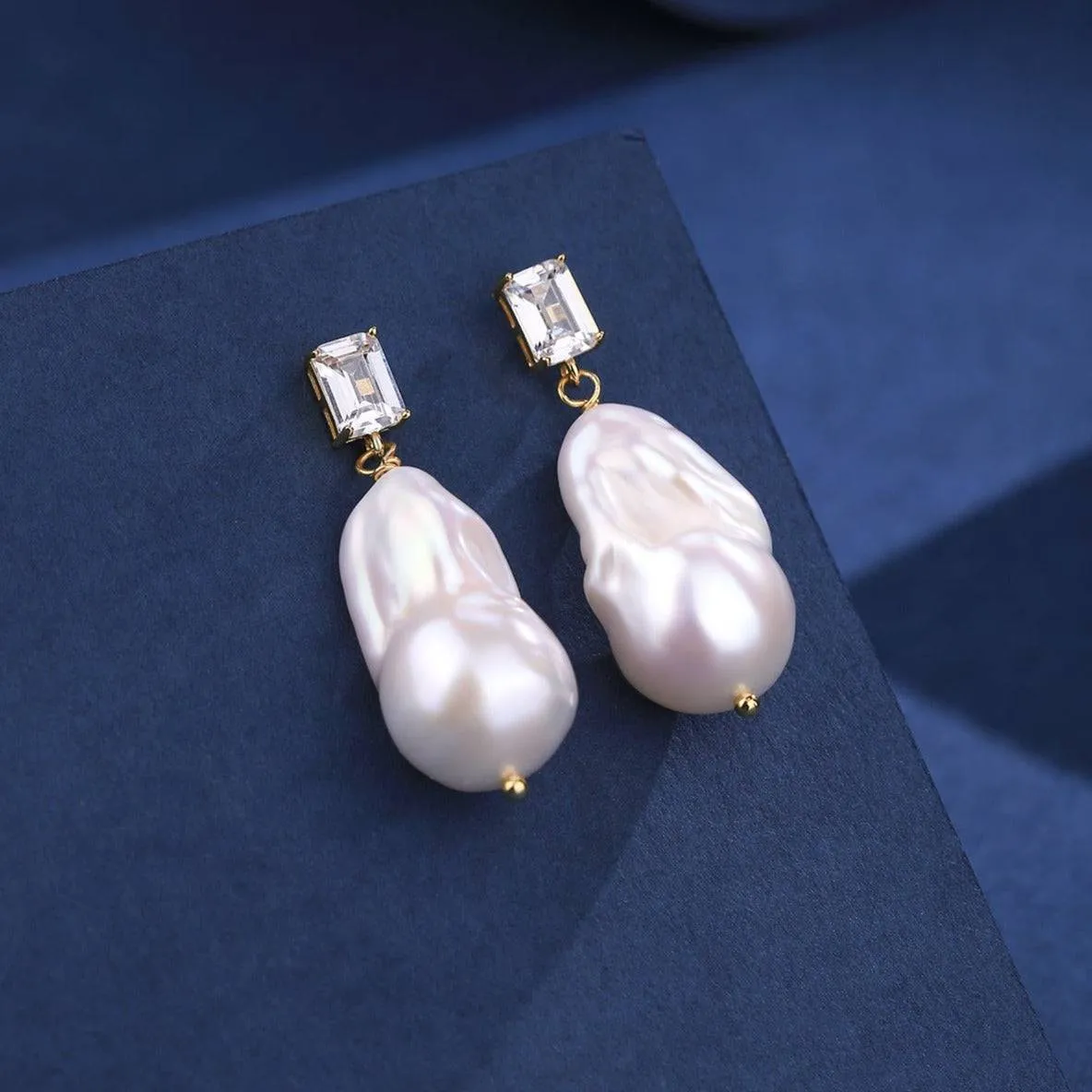 11-13mm Baroque Pearl Earrings with Cubic Zirconia