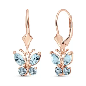 1.24 Carat 14K Solid Rose Gold Butterfly Earrings Natural Aquamarine