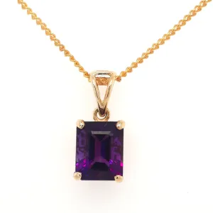 14ct Yellow Gold Step Cut Amethyst Pendant