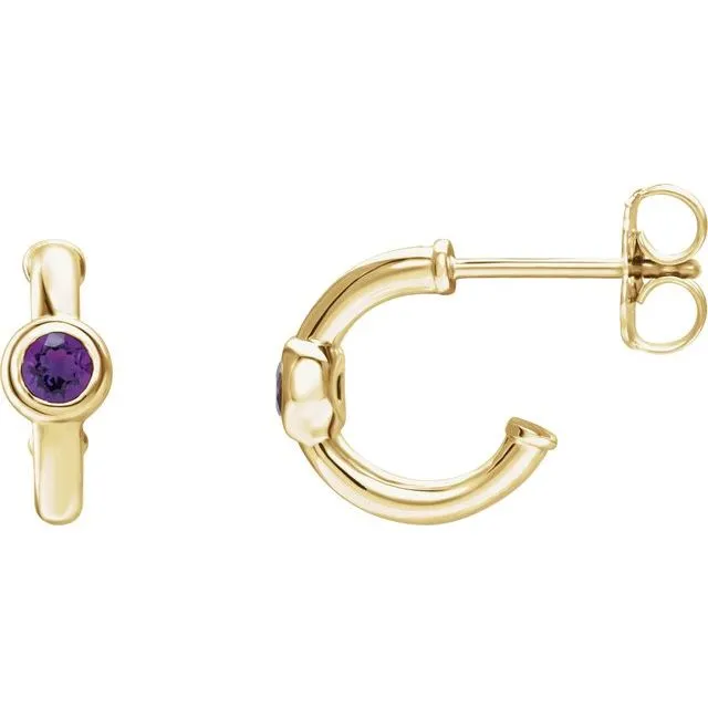 14K Gold 3mm Gemstone Huggie 11mm Hoop Earrings