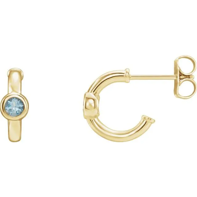 14K Gold 3mm Gemstone Huggie 11mm Hoop Earrings