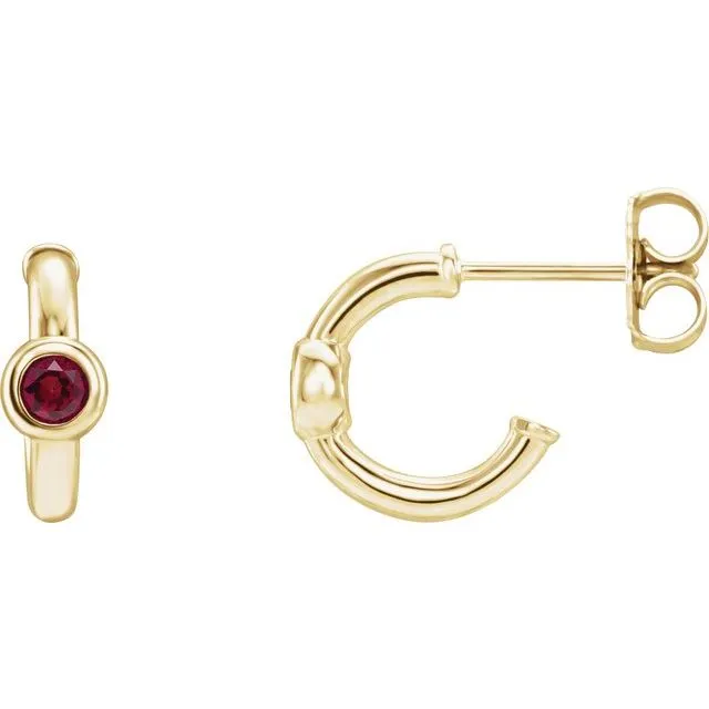 14K Gold 3mm Gemstone Huggie 11mm Hoop Earrings