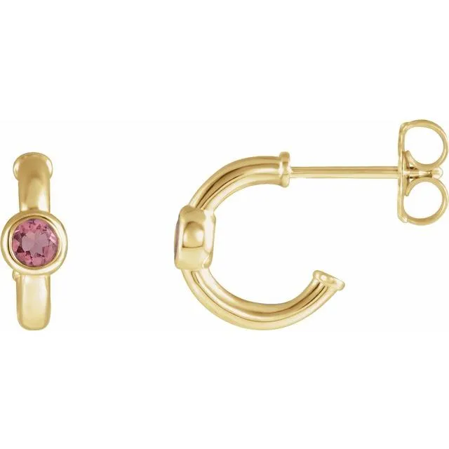 14K Gold 3mm Gemstone Huggie 11mm Hoop Earrings