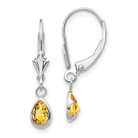 14k Gold 6x4mm Bezel Pear Gemstone Leverback Earrings