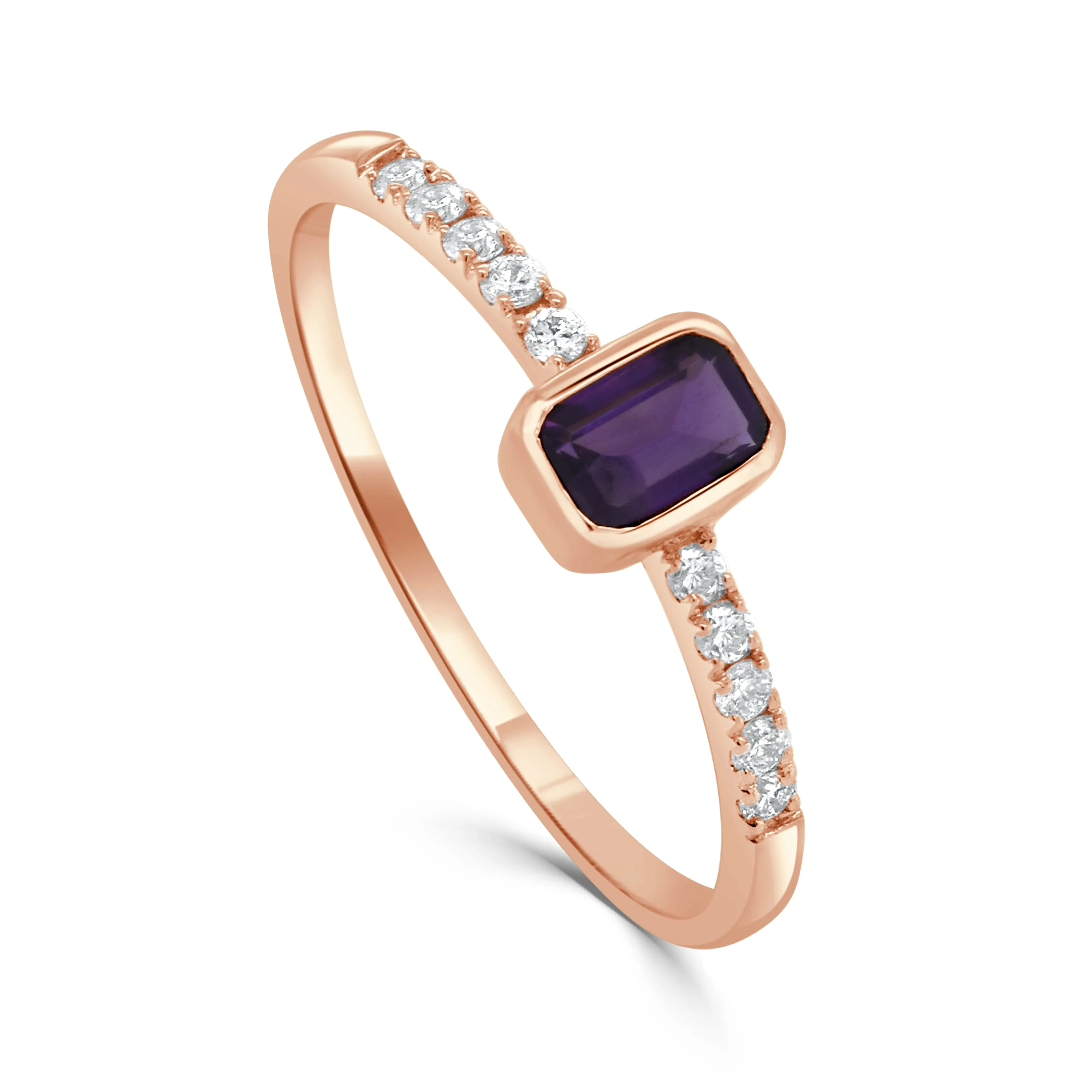 14K Gold Diamond & Amethyst Bezel Ring