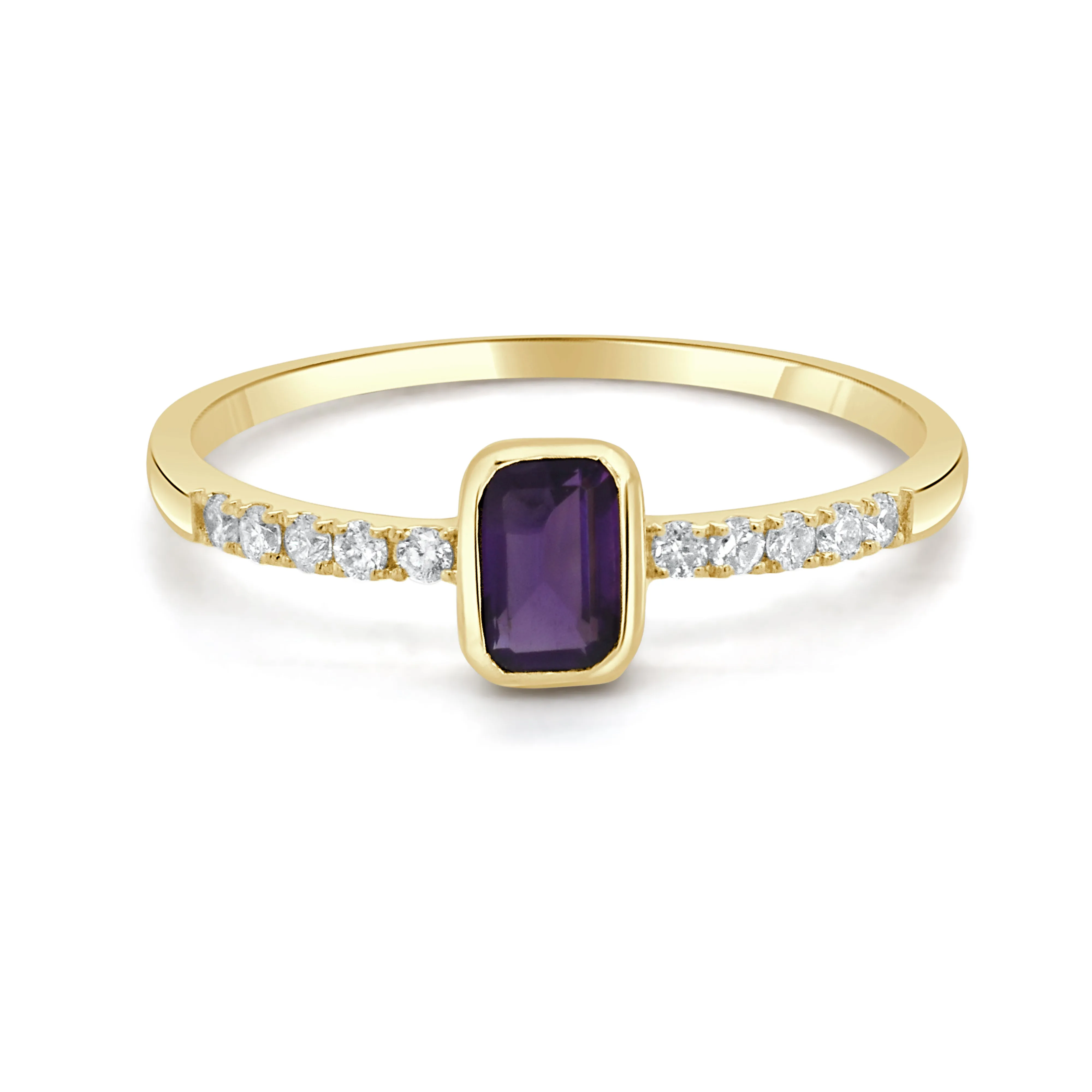 14K Gold Diamond & Amethyst Bezel Ring