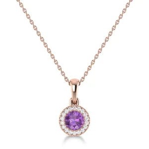 14K Gold Diamond & Amethyst Circle Pendant