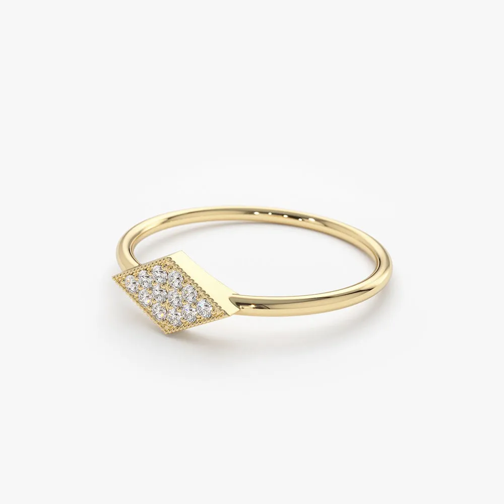 14K Gold Diamond Shape Micro Pave Ring