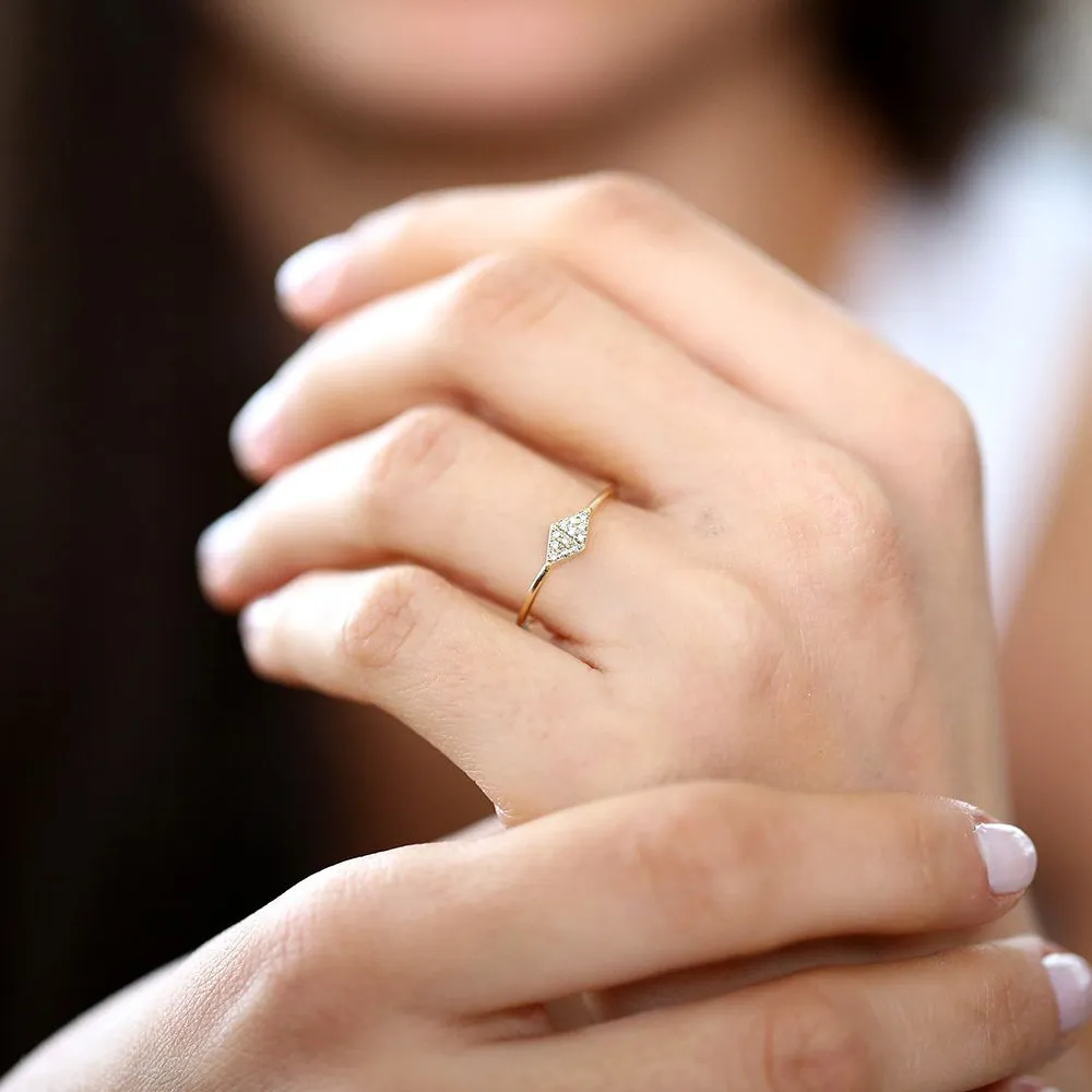 14K Gold Diamond Shape Micro Pave Ring