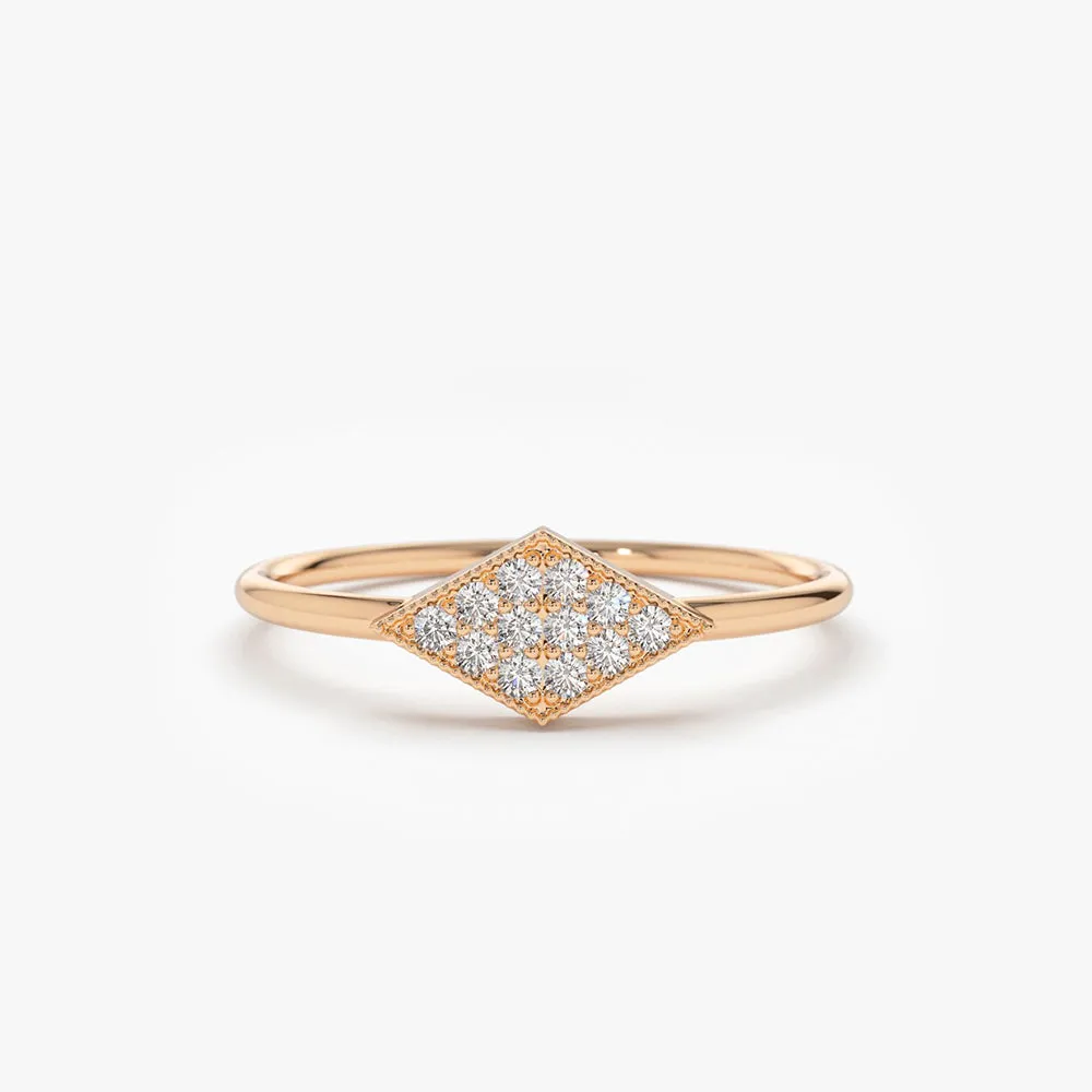 14K Gold Diamond Shape Micro Pave Ring