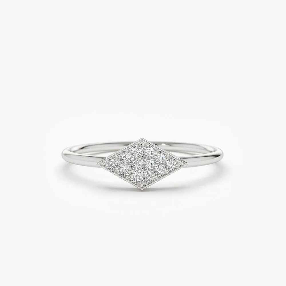 14K Gold Diamond Shape Micro Pave Ring