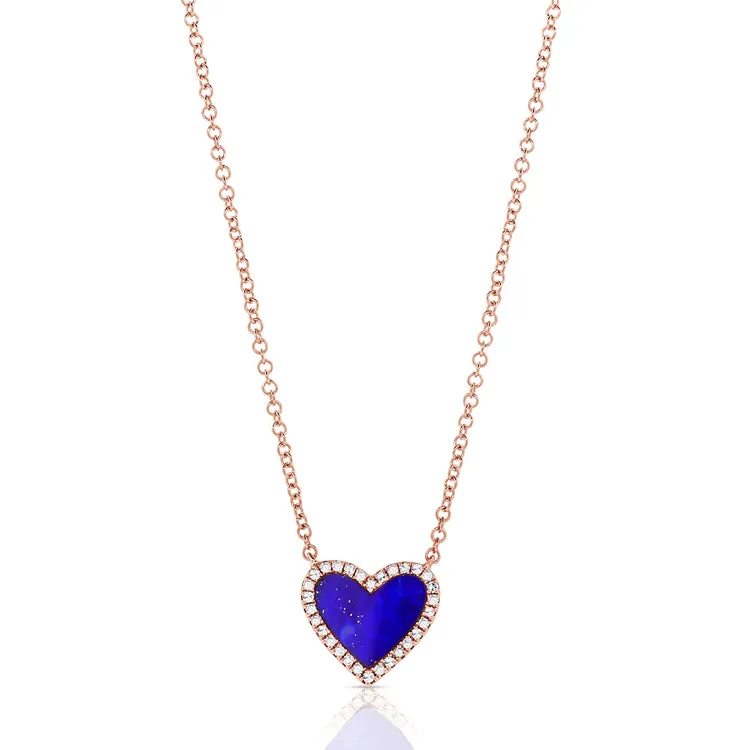 14K Gold Lapis & Diamond Heart Necklace