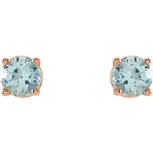 14K Rose 2.5 mm Natural Aquamarine Stud Earrings