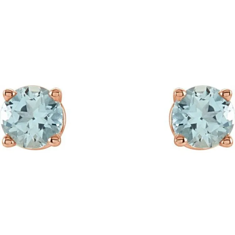 14K Rose 2.5 mm Natural Aquamarine Stud Earrings