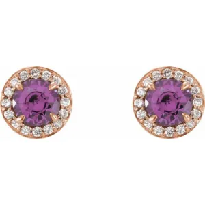 14K Rose 5 mm Natural Amethyst & 1/8 CTW Natural Diamond Earrings