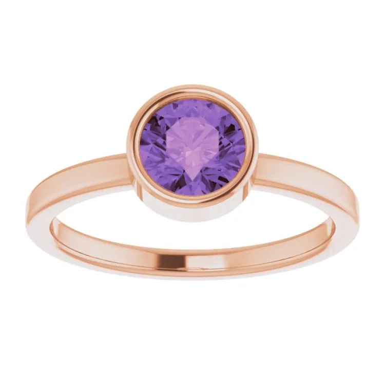 14K Rose 6 mm Natural Amethyst Ring