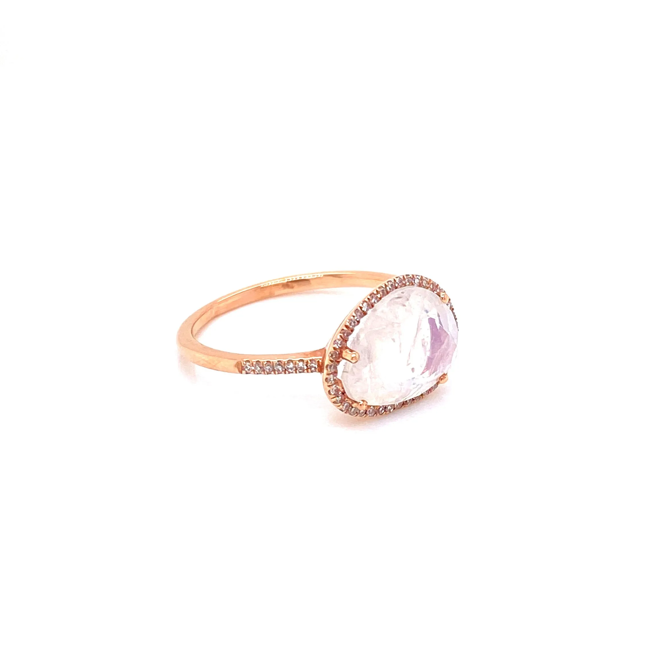 14K Rose Gold Diamond   Rainbow Moonstone Ring