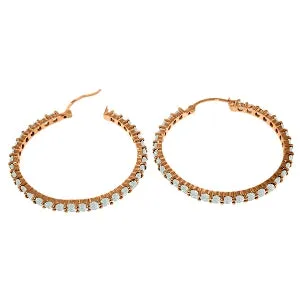 14K Solid Rose Gold Hoop Earrings w/ Natural Aquamarines