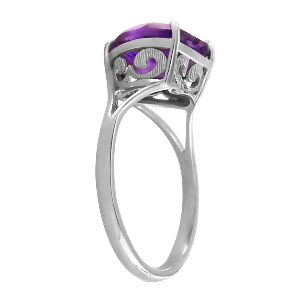 14K Solid White Gold Ring w/ Natural 10.0 mm Heart Amethyst