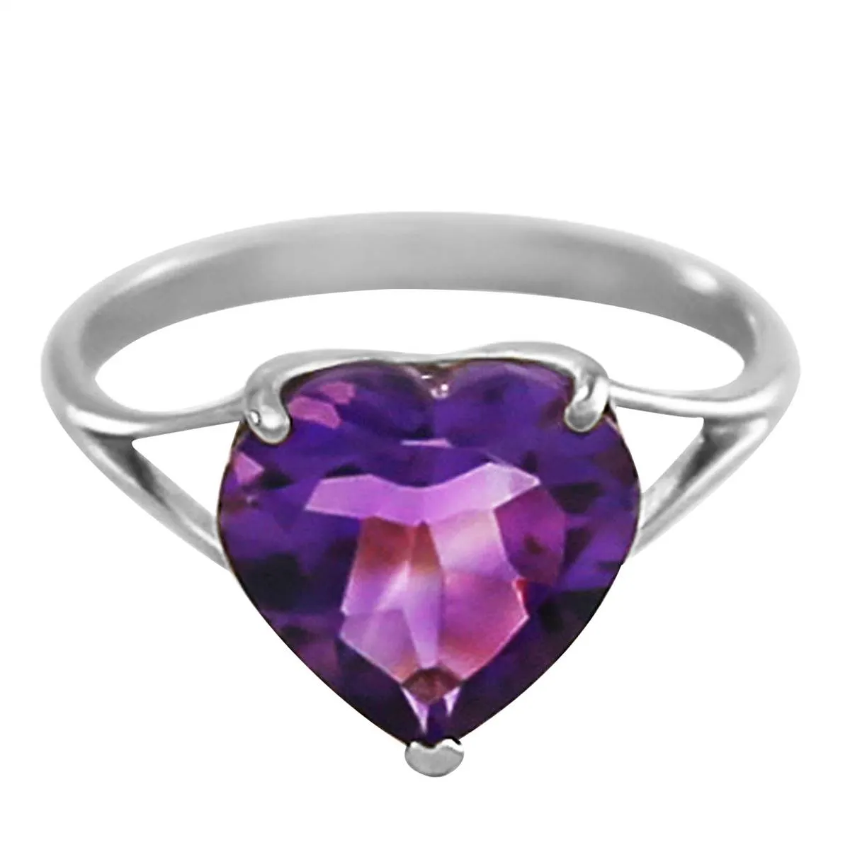 14K Solid White Gold Ring w/ Natural 10.0 mm Heart Amethyst