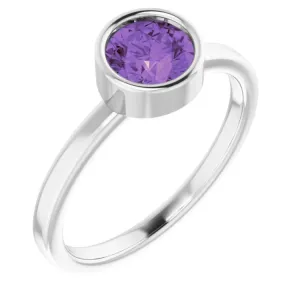 14K White 6 mm Natural Amethyst Ring