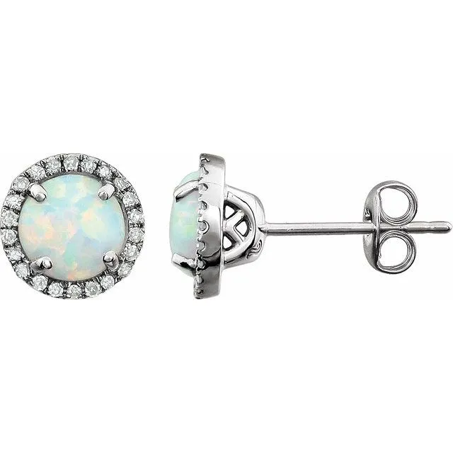 14k White Gold 6mm Round Gemstones & 1/8 CTW Diamond Halo Earrings