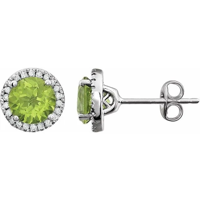 14k White Gold 6mm Round Gemstones & 1/8 CTW Diamond Halo Earrings