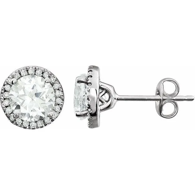 14k White Gold 6mm Round Gemstones & 1/8 CTW Diamond Halo Earrings