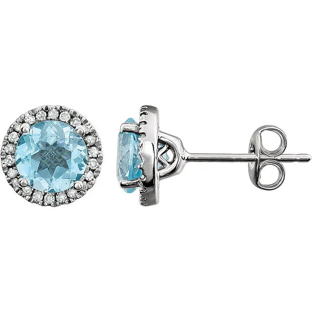 14k White Gold 6mm Round Gemstones & 1/8 CTW Diamond Halo Earrings