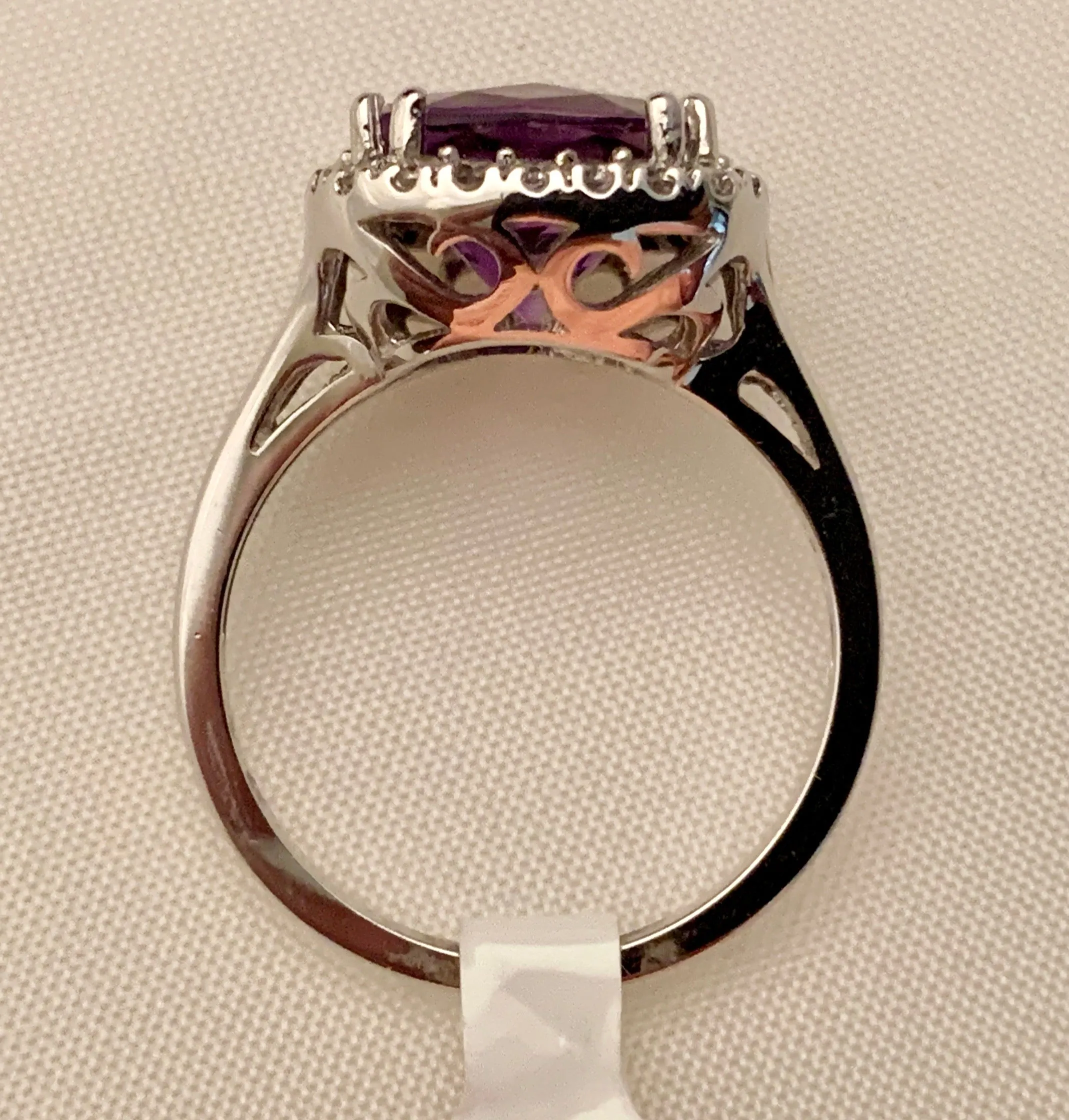 14K WHITE GOLD AMETHYST & DIAMOND RING