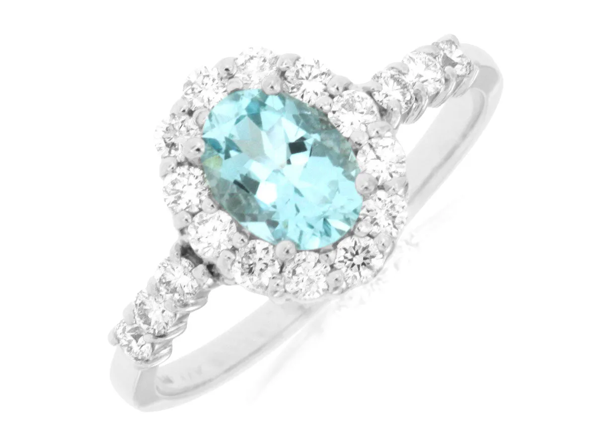 14K White Gold Aquamarine and Diamond Ring