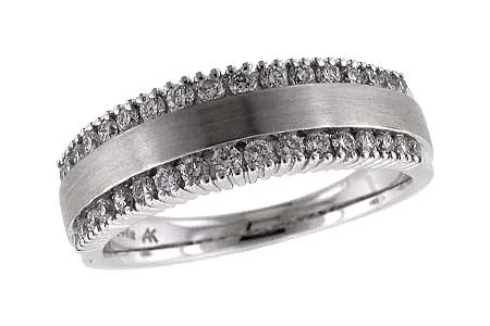 14K White Gold Brushed Diamond Fashion Band