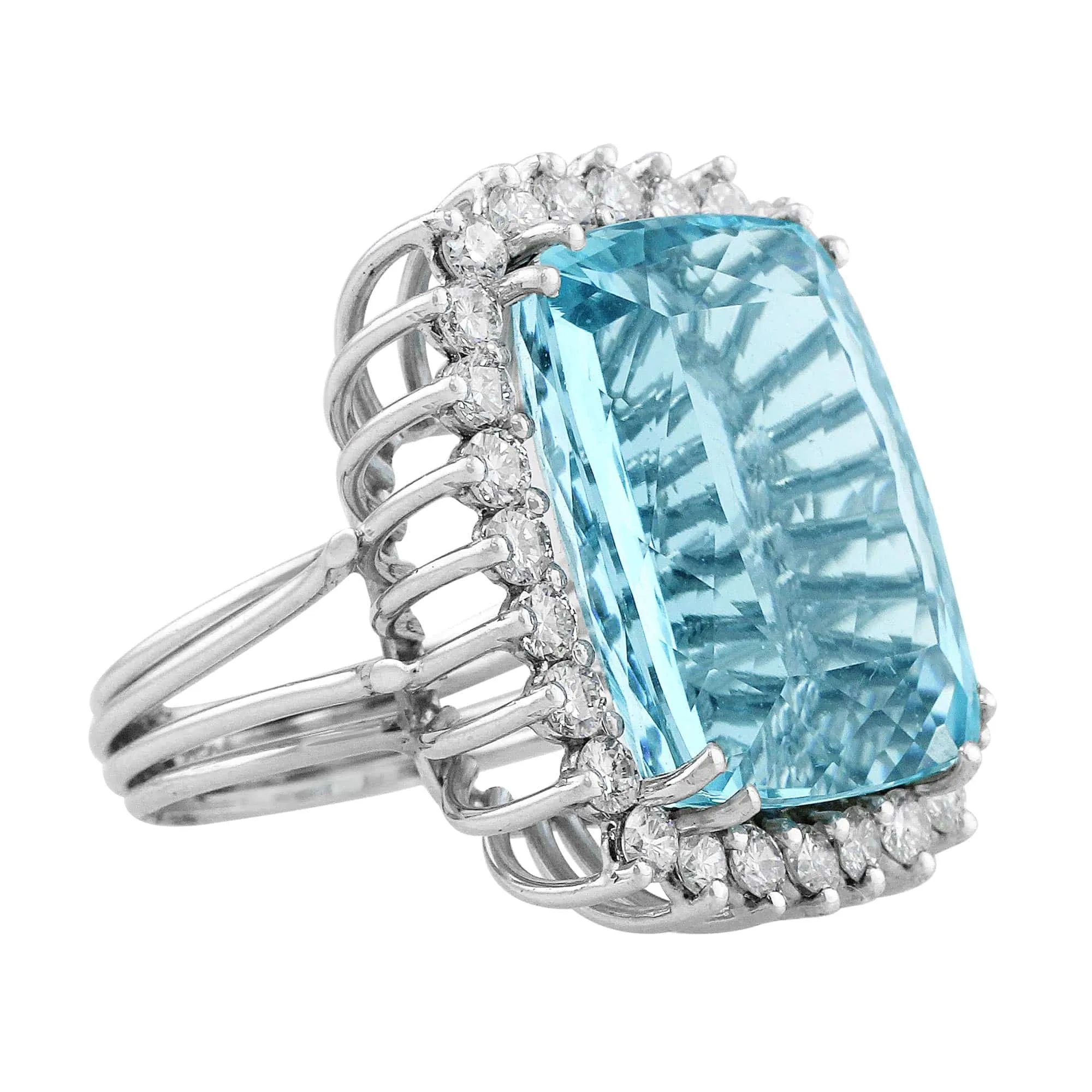 14k White Gold Estate 21ct Aquamarine Diamond Ring