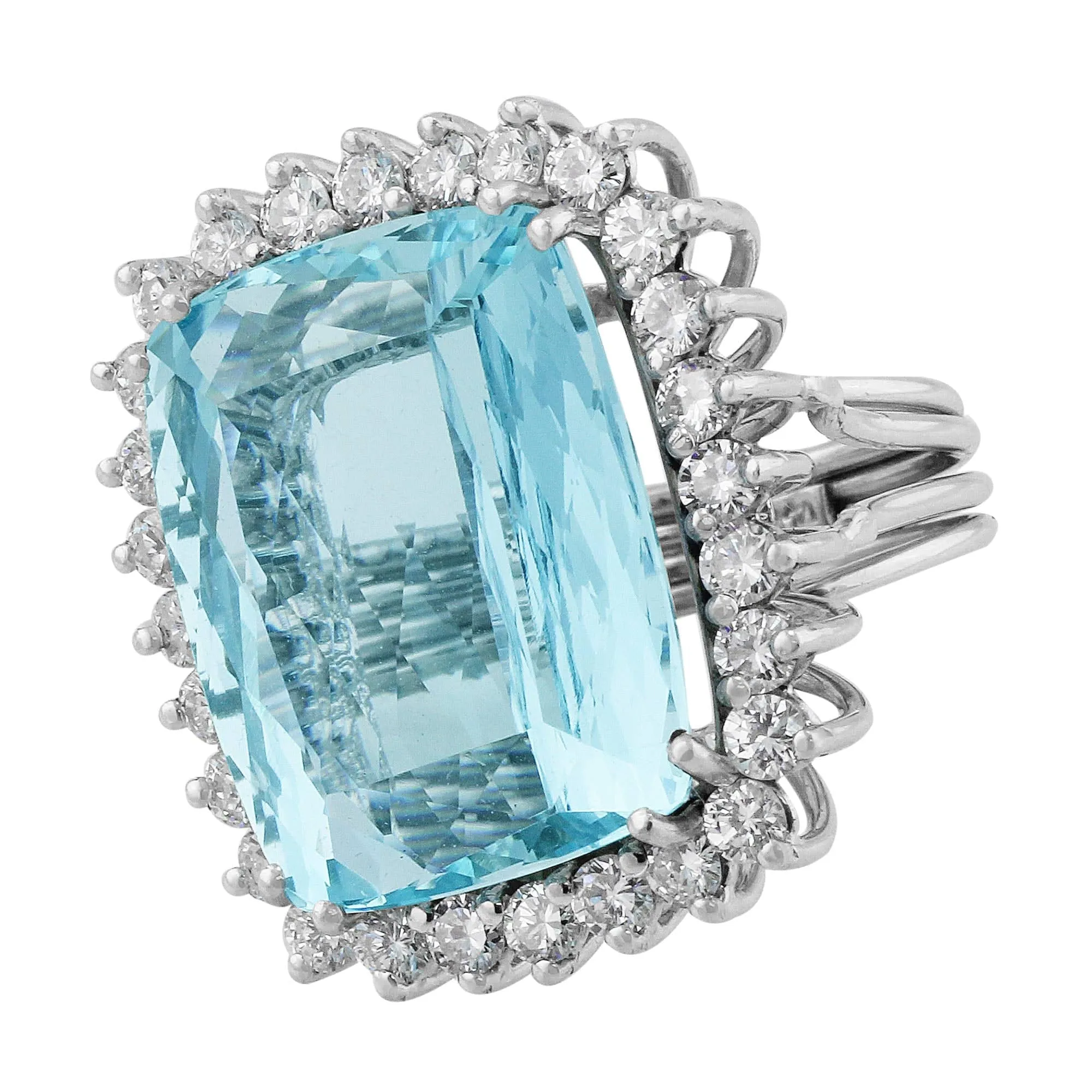 14k White Gold Estate 21ct Aquamarine Diamond Ring