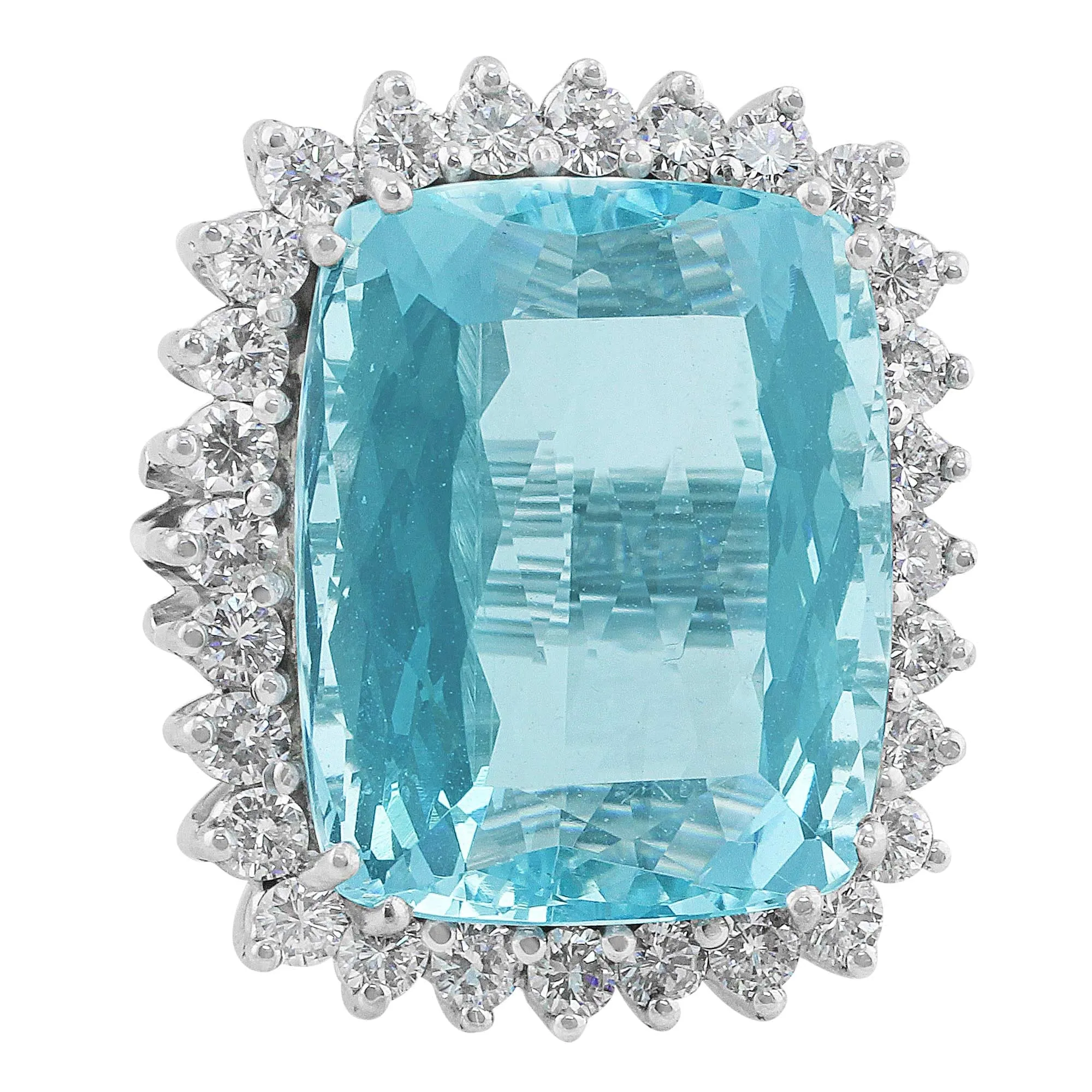 14k White Gold Estate 21ct Aquamarine Diamond Ring