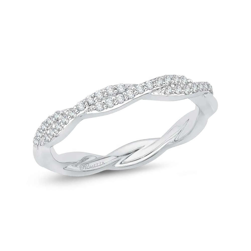 14K White Gold Round Diamond Criss Cross Wedding Band