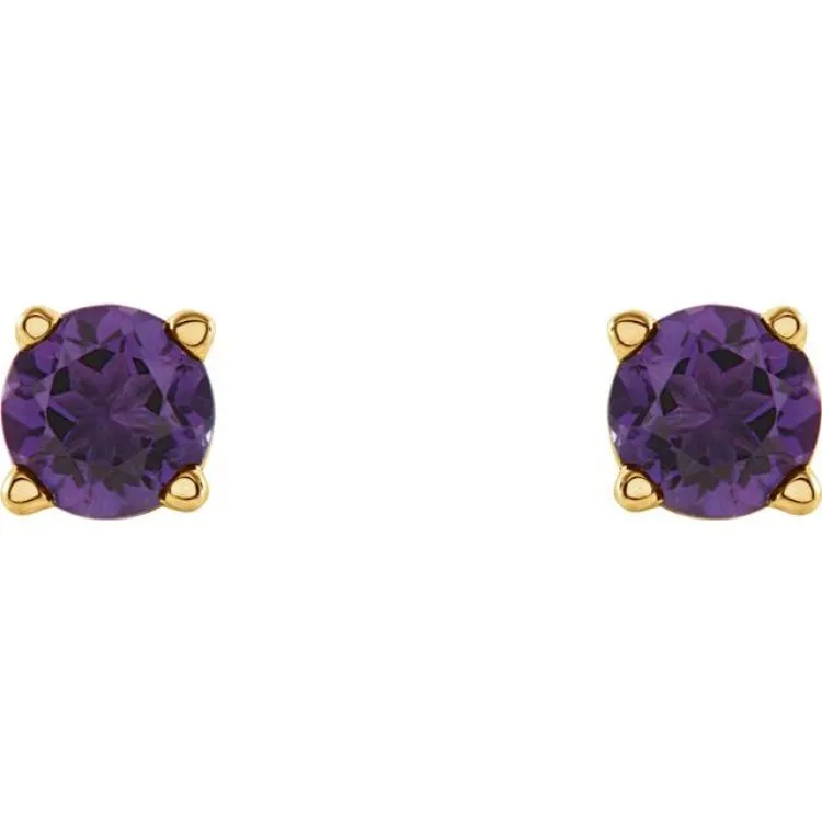 14K Yellow 4 mm Natural Amethyst Stud Earrings