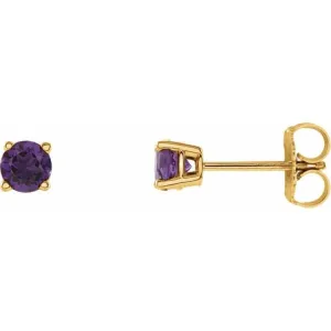 14K Yellow 4 mm Natural Amethyst Stud Earrings