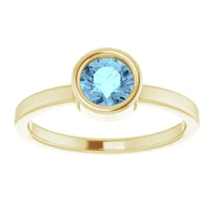 14K Yellow 5.5 mm Natural Aquamarine Ring