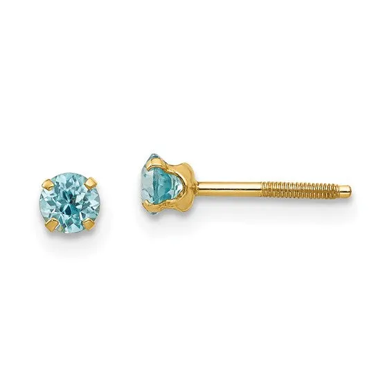 14k Yellow Gold 3mm Round Genuine Birthstone Screwback Earrings