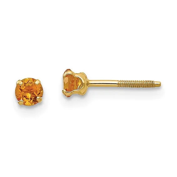 14k Yellow Gold 3mm Round Genuine Birthstone Screwback Earrings